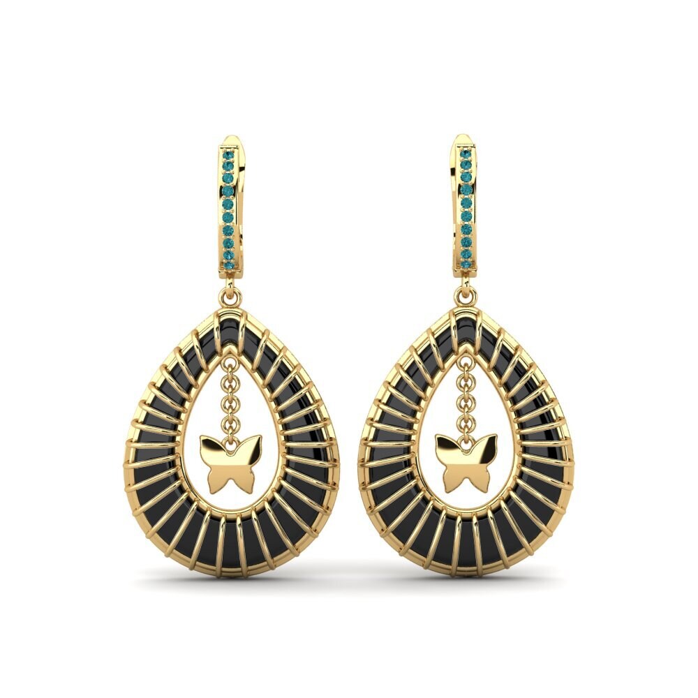 9ct Yellow Gold Blue Diamond Women's Earring Wooten