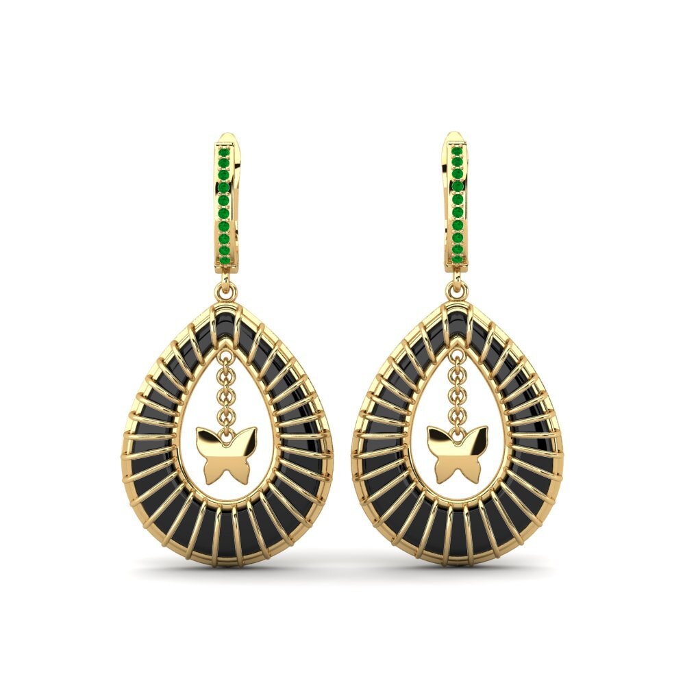 9ct Yellow Gold Emerald Women's Earring Wooten