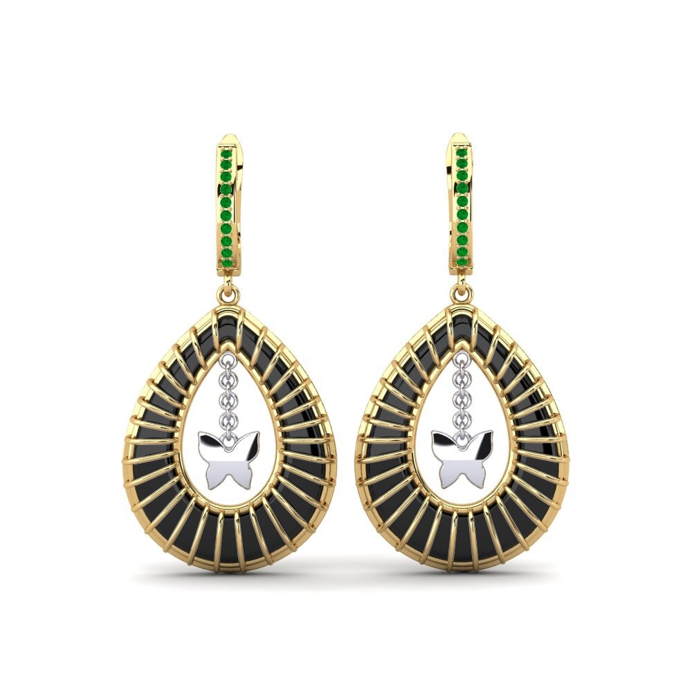 14ct Yellow & White Gold Emerald Women's Earring Wooten