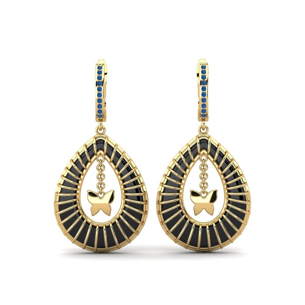 9ct Yellow Gold Dark Blue Zirconia Women's Earring Wooten