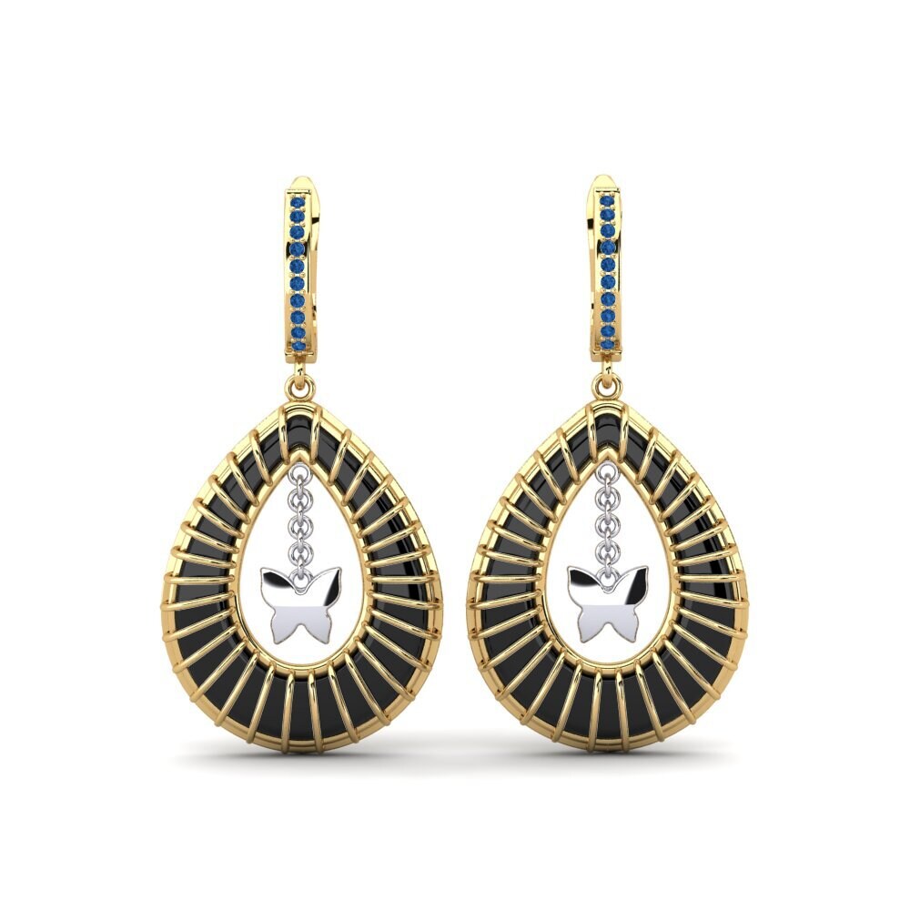 9ct Yellow & White Gold Dark Blue Zirconia Women's Earring Wooten