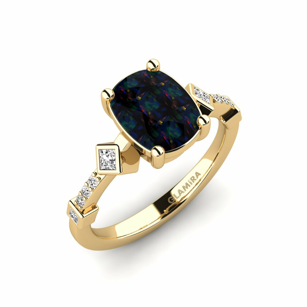 Black Opal Engagement Ring Wormeaa - Cushion