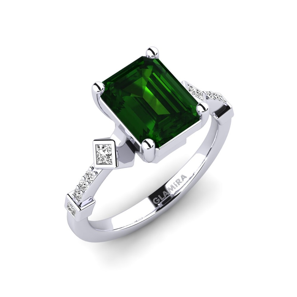925 Prata de lei Turmalina Verde Anel de Noivado Wormeaa - Emerald