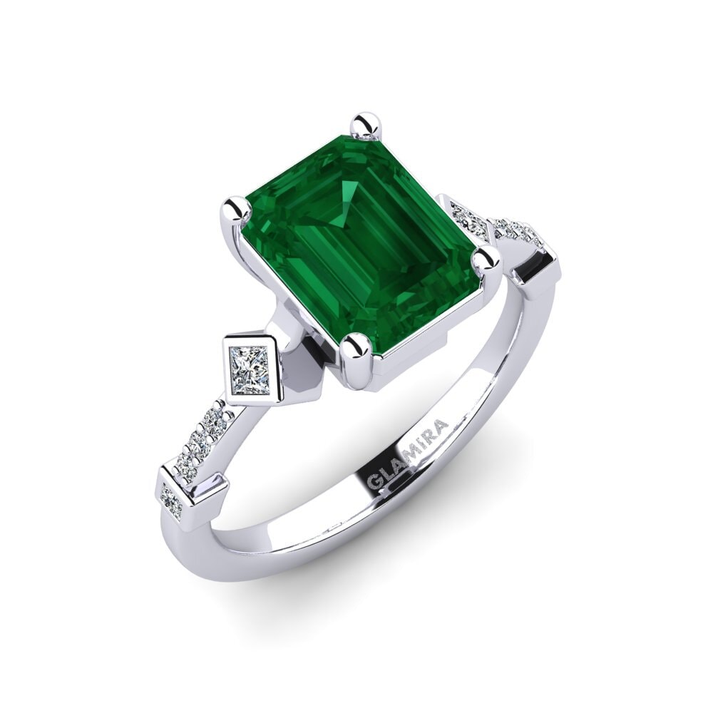 Białe Złoto 375 Szmaragd (wytworzony w laboratorium) Pierścionek zaręczynowy Wormeaa - Emerald