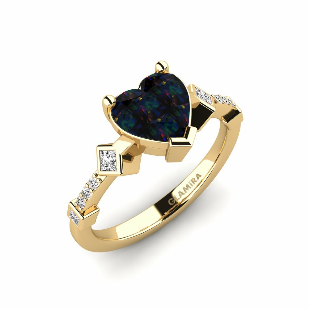 Black Opal Engagement Ring Wormeaa - Heart