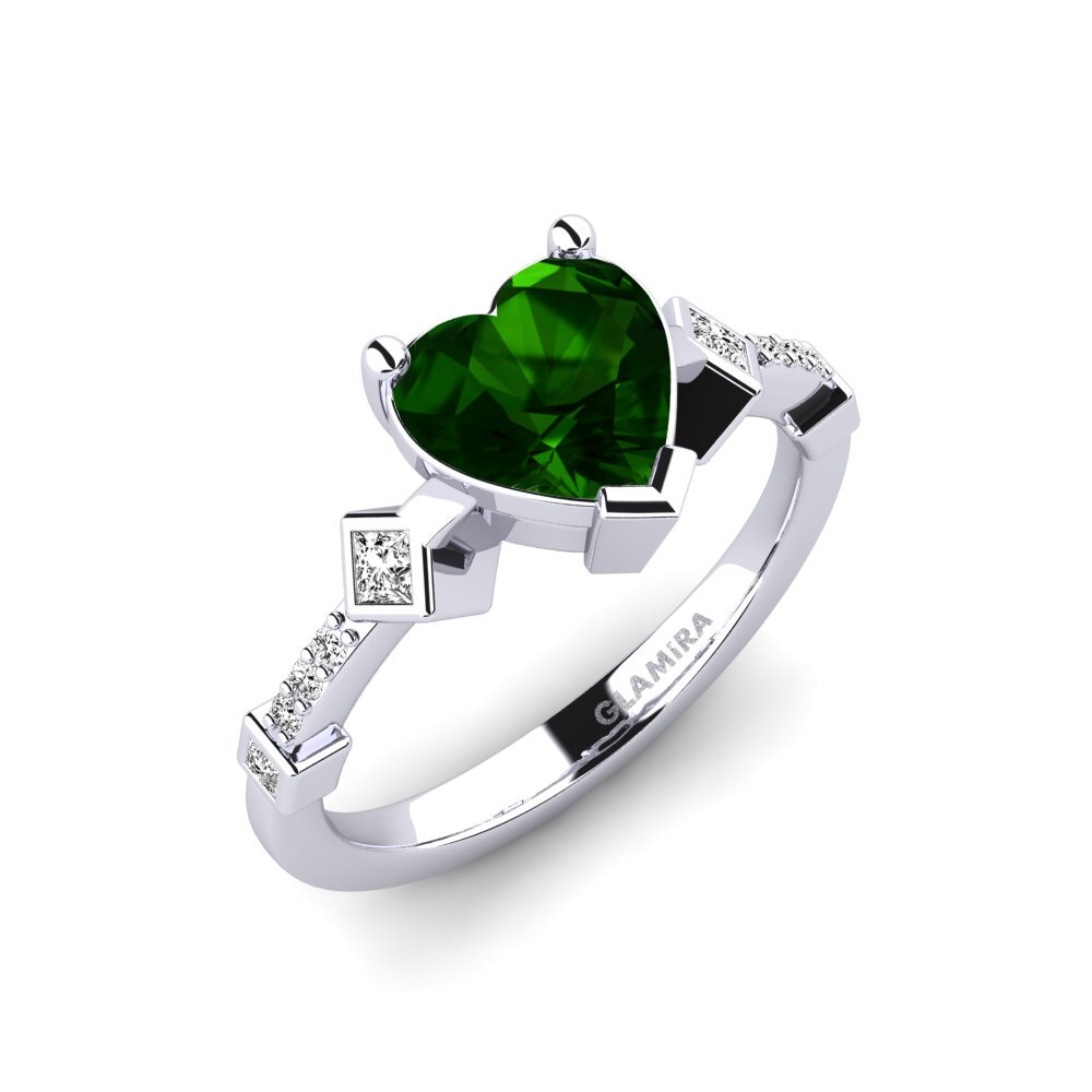 925 Prata de lei Turmalina Verde Anel de Noivado Wormeaa - Heart
