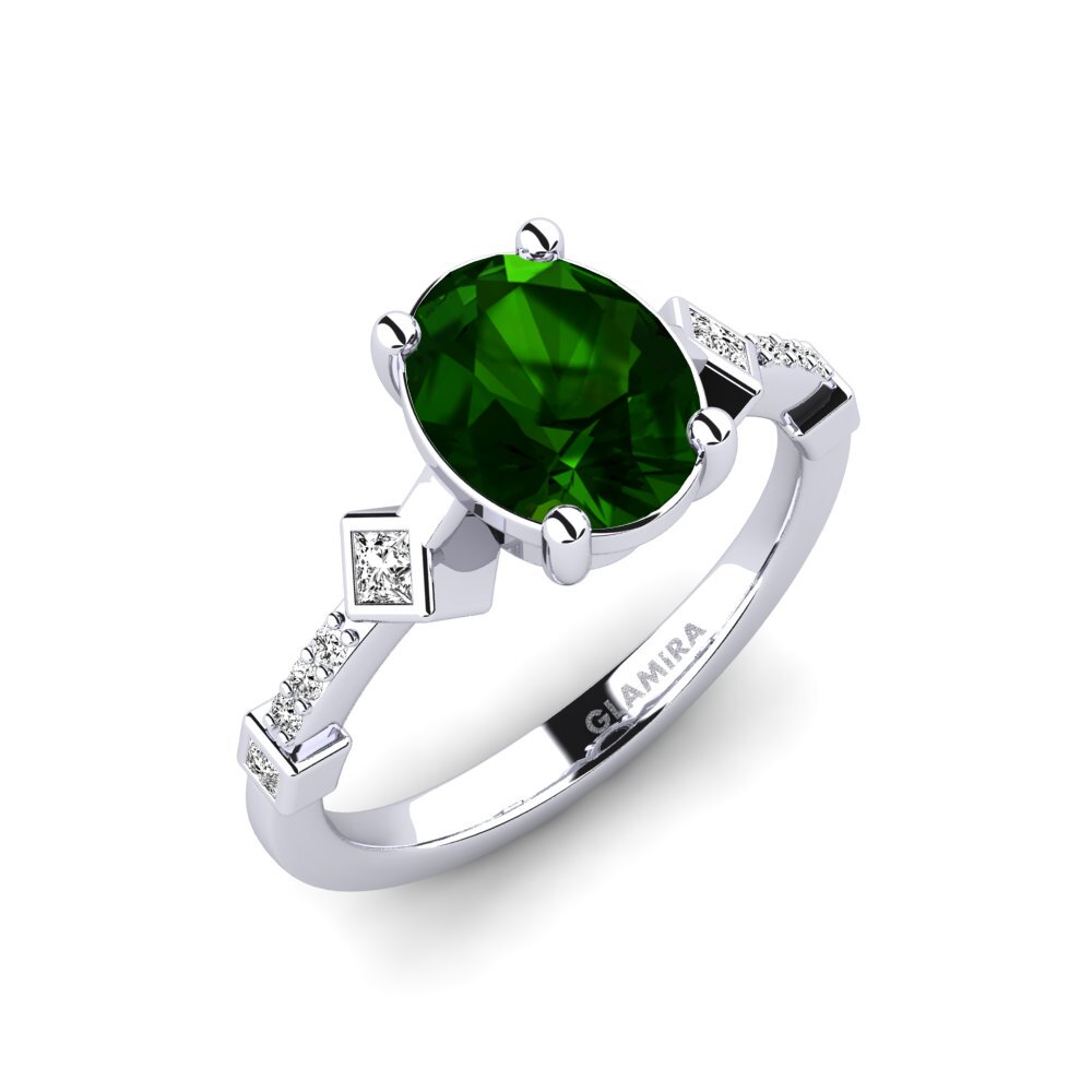 925 Prata de lei Turmalina Verde Anel de Noivado Wormeaa - Oval