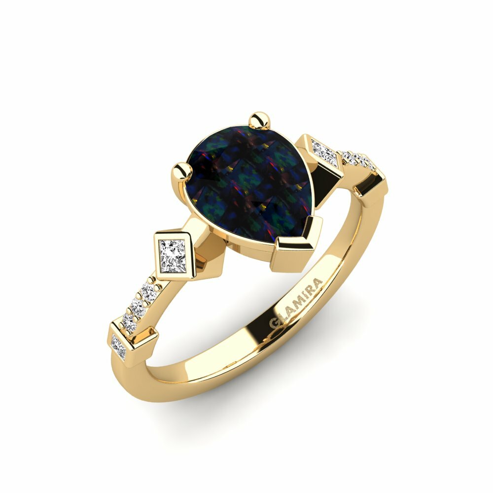 Black Opal Engagement Ring Wormeaa - Pear