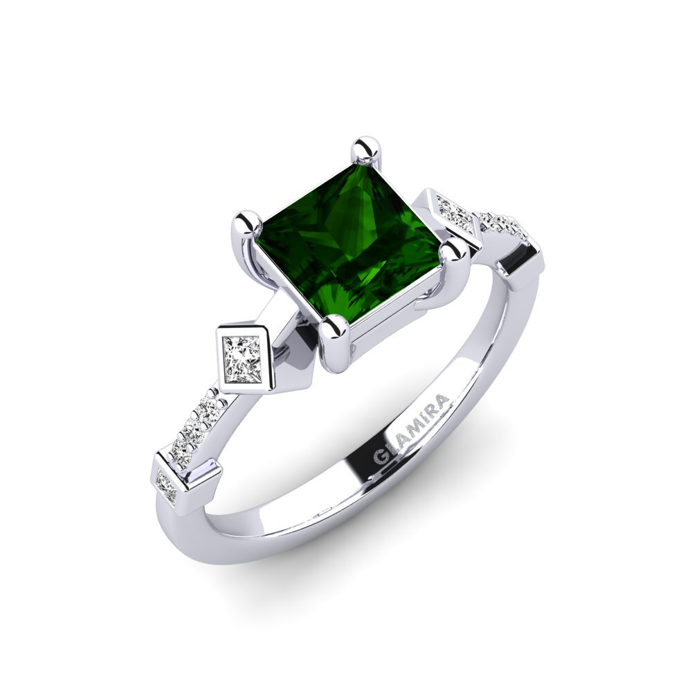 925 Prata de lei Turmalina Verde Anel de Noivado Wormeaa - Princess