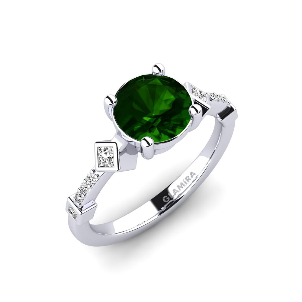 925 Prata de lei Turmalina Verde Anel de Noivado Wormeaa - Round