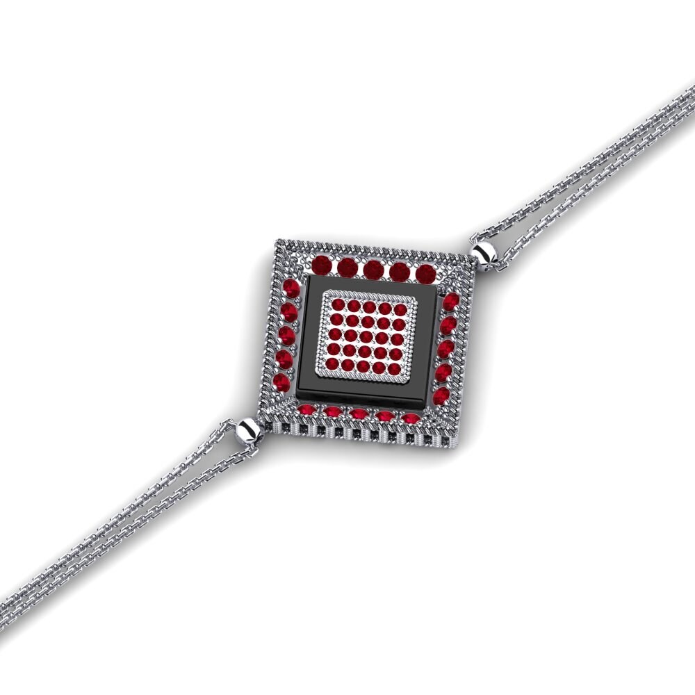 14k Oro Blanco Circonita Roja Pulsera de Mujer Worthen