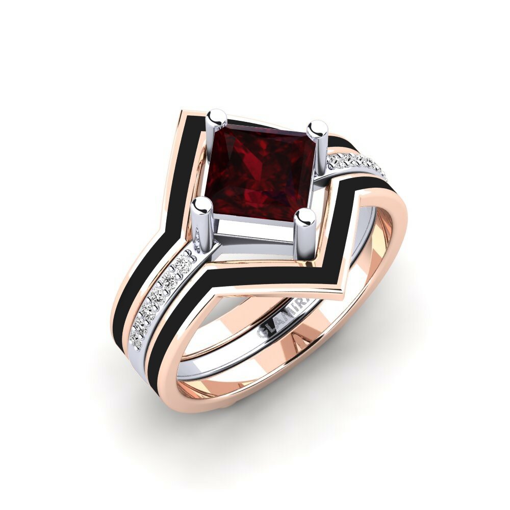 Or Rose& Blanc 18k Grenat Bague Wourg - SET