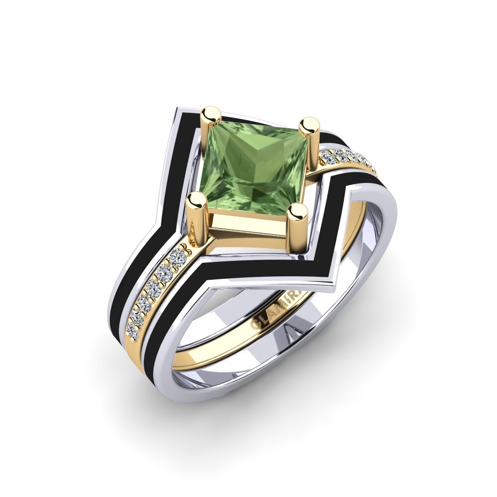 14ct White / Yellow Gold Green Sapphire Ring Wourg - SET