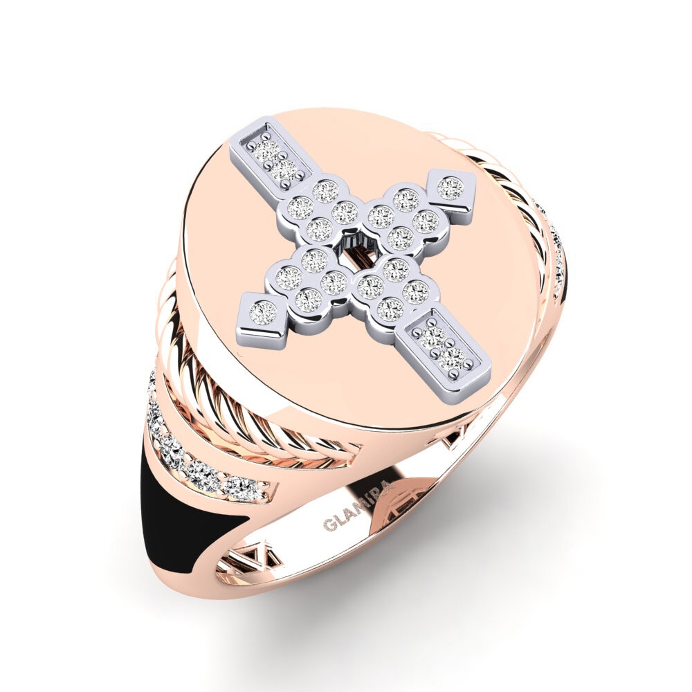 14ct Rose & White Gold Moissanite Men's Ring Wrina