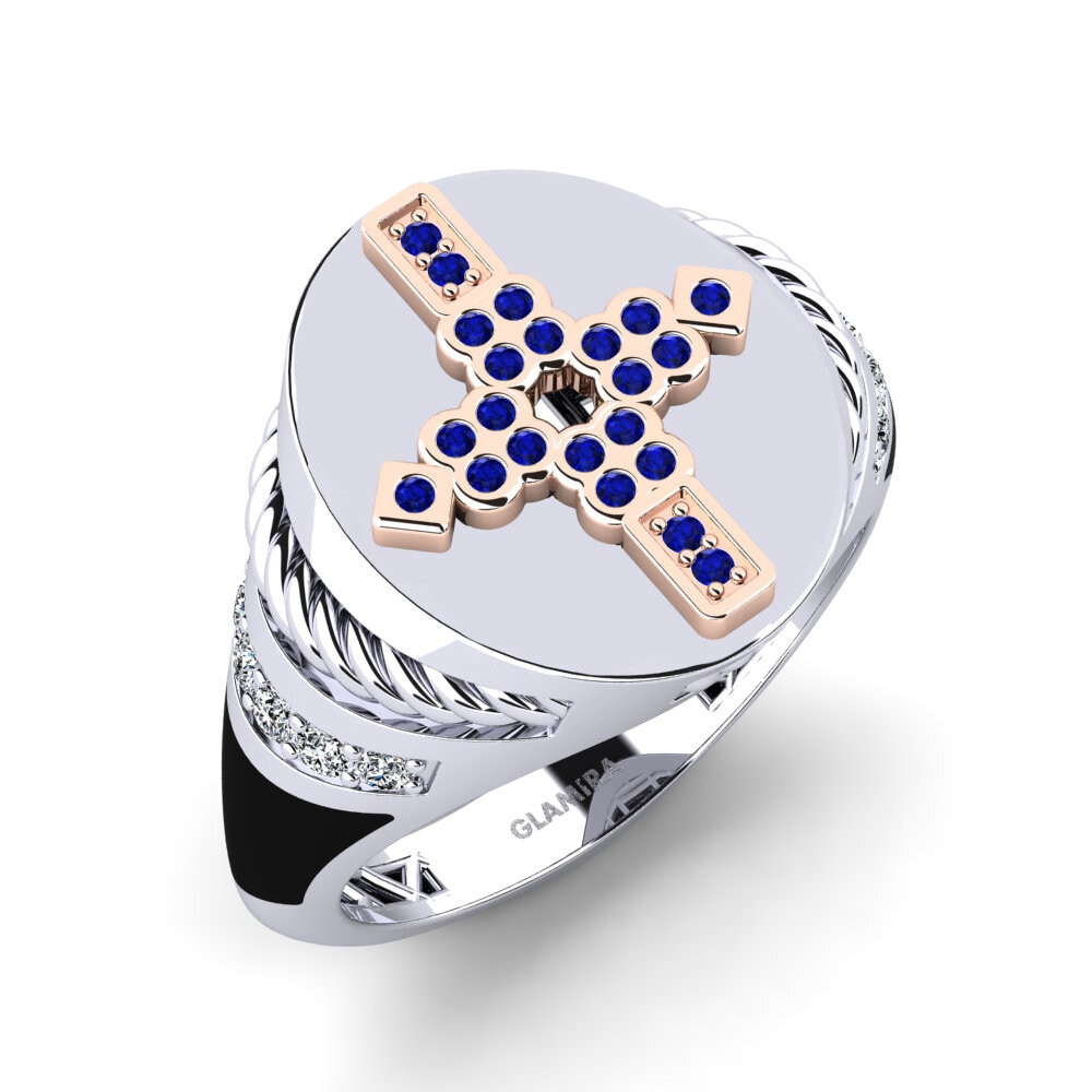 14ct White & Rose Gold Sapphire Men's Ring Wrina