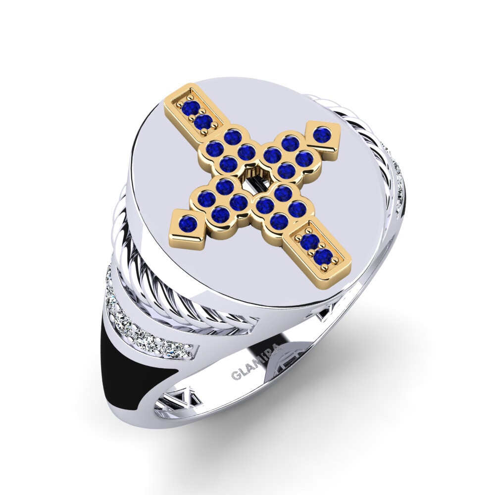 14ct White & Yellow Gold Sapphire Men's Ring Wrina