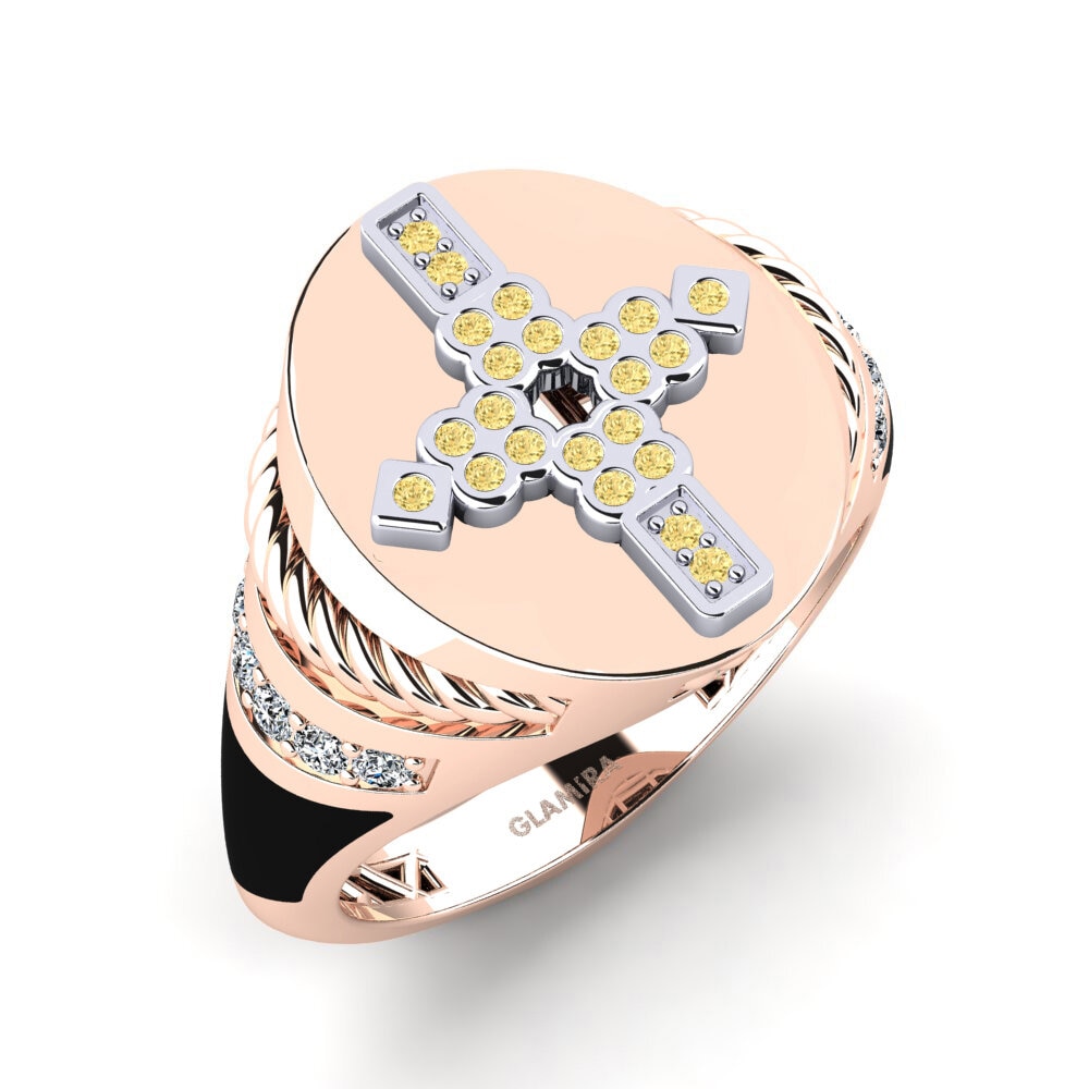 14ct Rose & White Gold Yellow Diamond Men's Ring Wrina