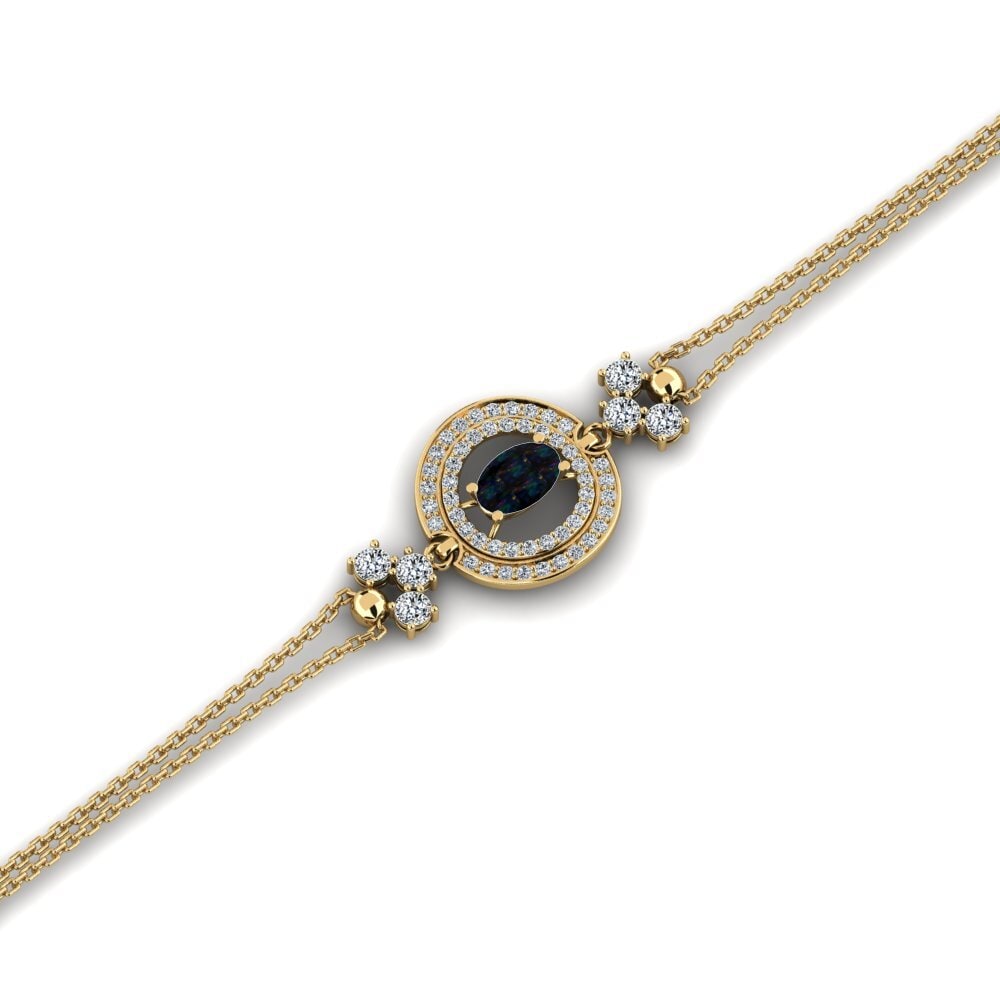 14ct Yellow Gold Black Opal Women's Bracelet Wujtoov