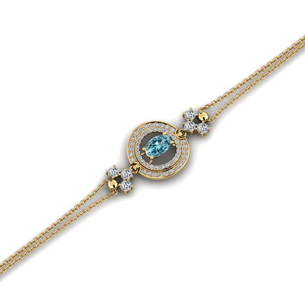 14ct Yellow Gold Blue Zircon Women's Bracelet Wujtoov