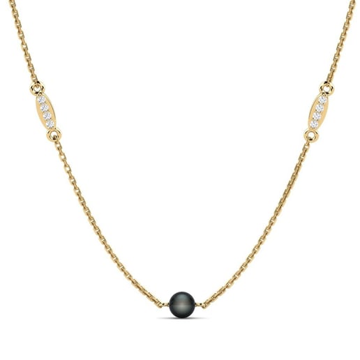 Necklace Wunder 585 Yellow Gold & White Sapphire & Black Pearl