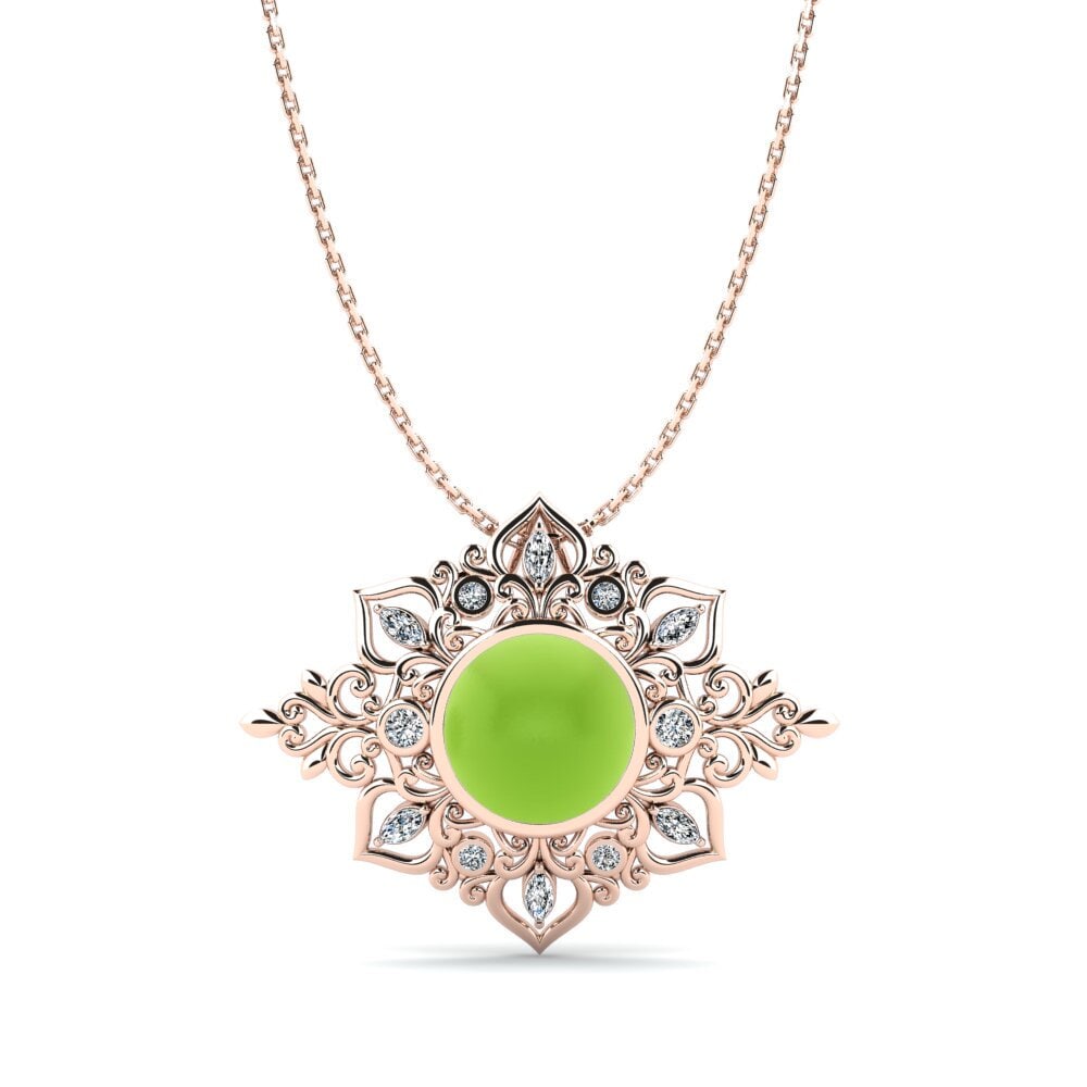 14k Oro Rosa Peridoto Cabujón Colgante de Mujer Xava