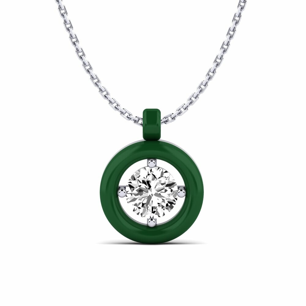 Vàng Trắng 14K Tròn Đá Moissanite Mặt dây chuyền nữ Xilli