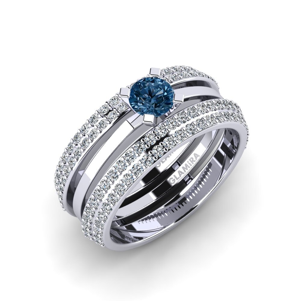 14k Λευκόχρυσο Μπλε Διαμάντι Δαχτυλίδι Xlifin - SET