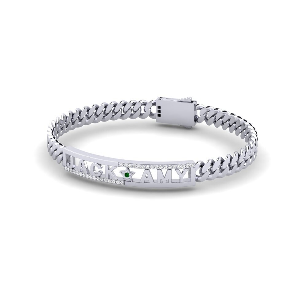 14k Oro Blanco Circonita Verde Pulsera para hombre Xois