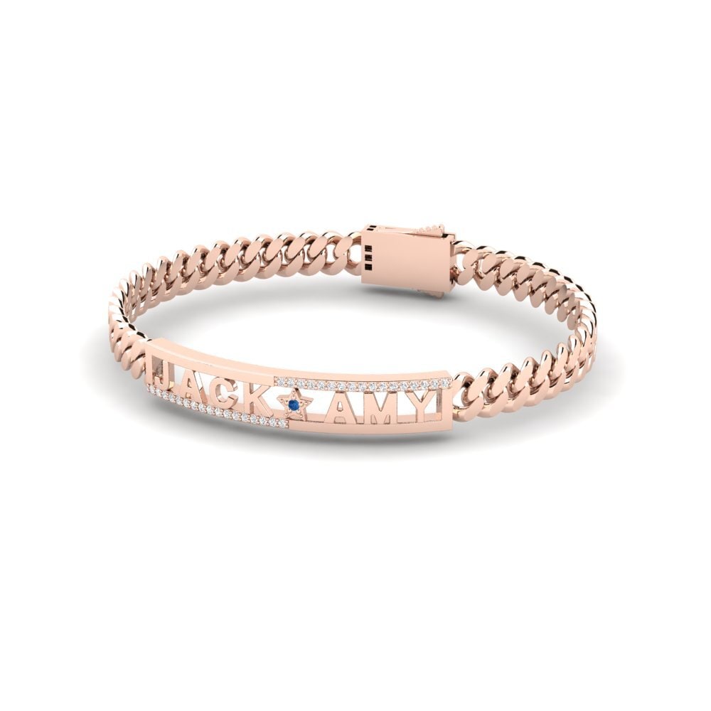 18k Oro Rosa Circonita Azul Oscuro Pulsera para hombre Xois