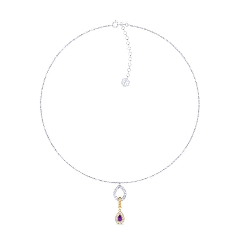 9ct White & Yellow Gold Amethyst Women's Choker Necklace Xorita