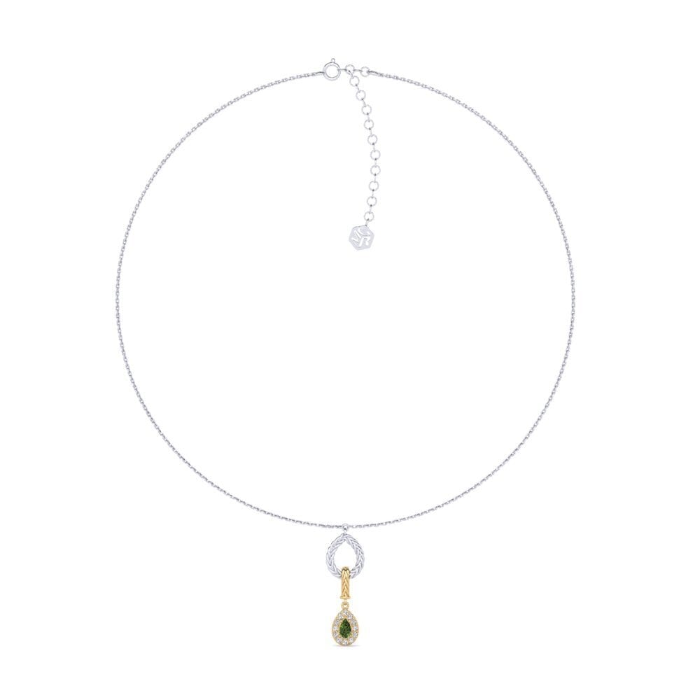 14k Oro Blanco & Amarillo Zafiro Verde Collar Gargantilla de Mujer Xorita