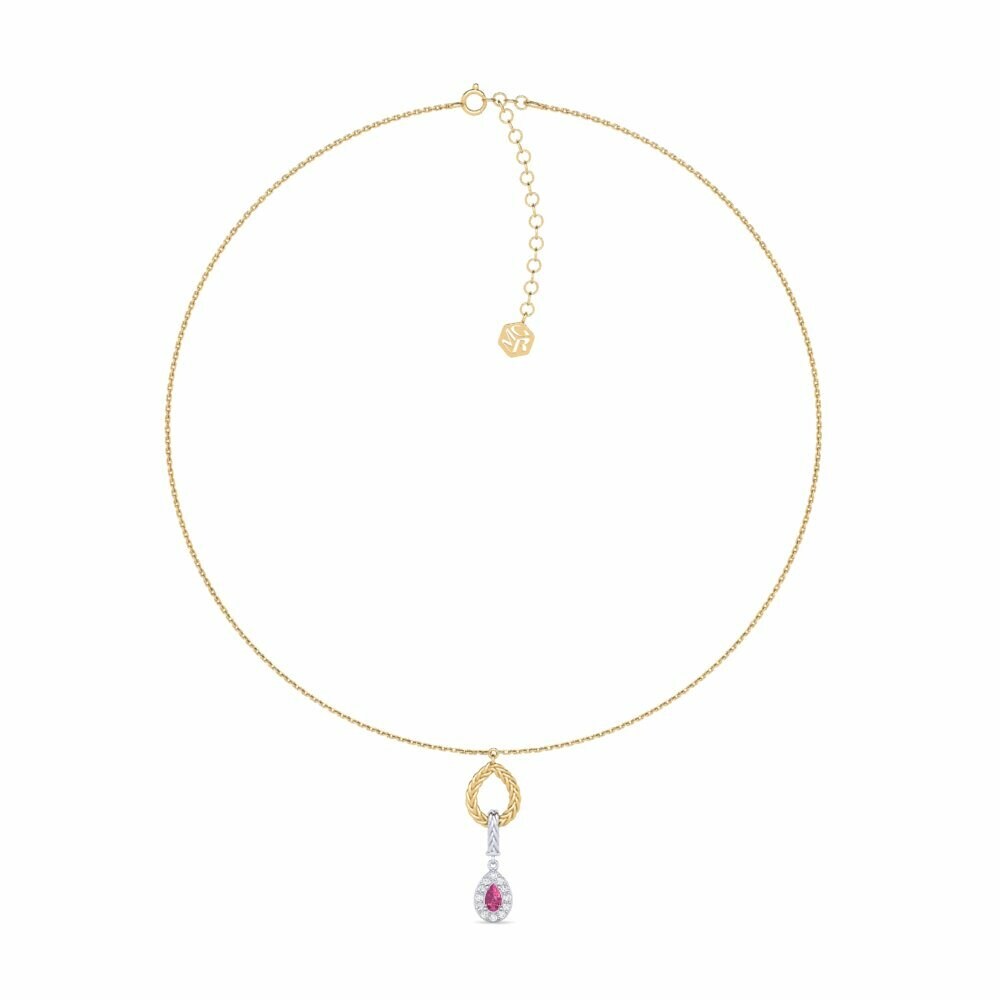 Dây chuyền Vàng-Trắng 9K Đá Tourmaline Hồng / Bích tỷ Choker