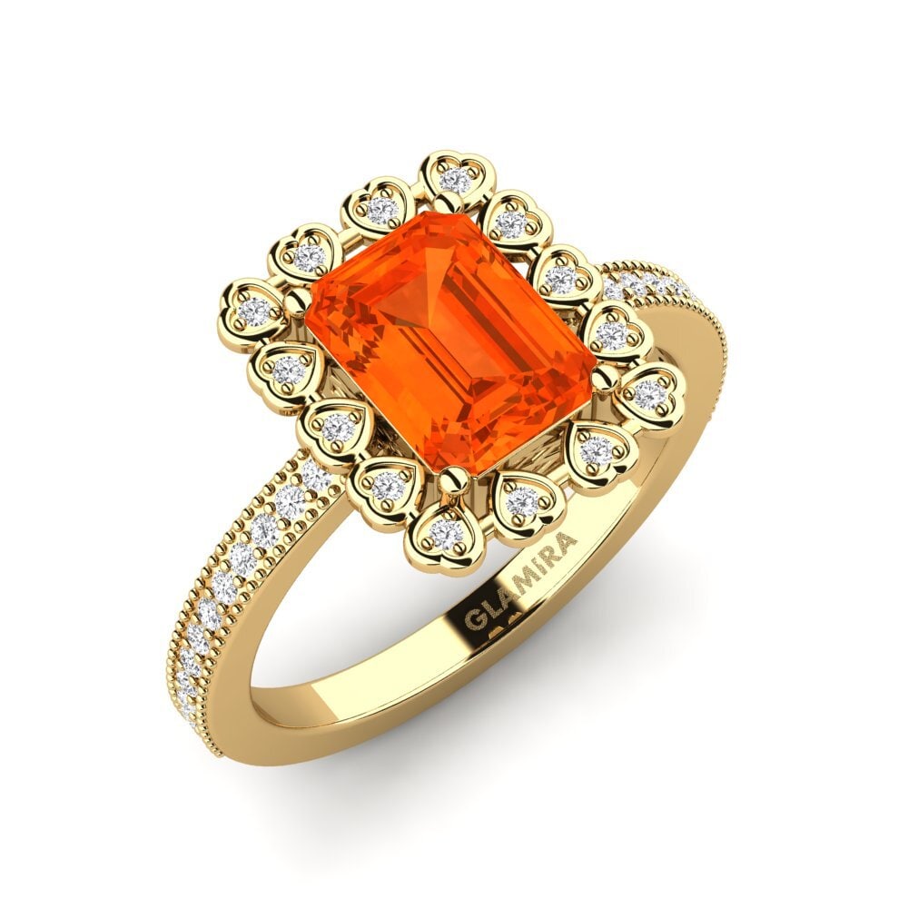 9ct Yellow Gold Emerald Cut Fire-Opal Engagement Ring Xyster