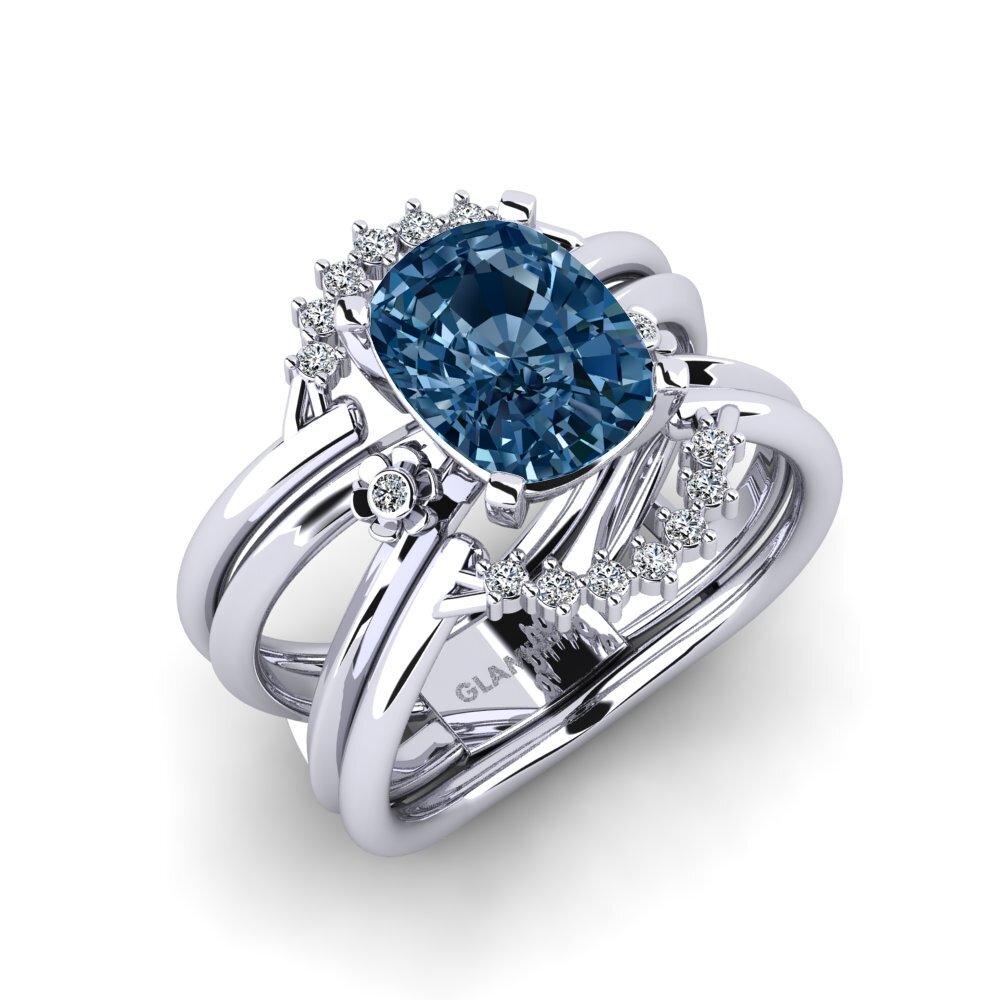 950 Platinum Blue Diamond Ring Yablexa - SET