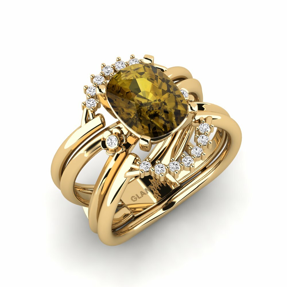 Or Jaune 18k Zircon Brun Bague Yablexa - SET