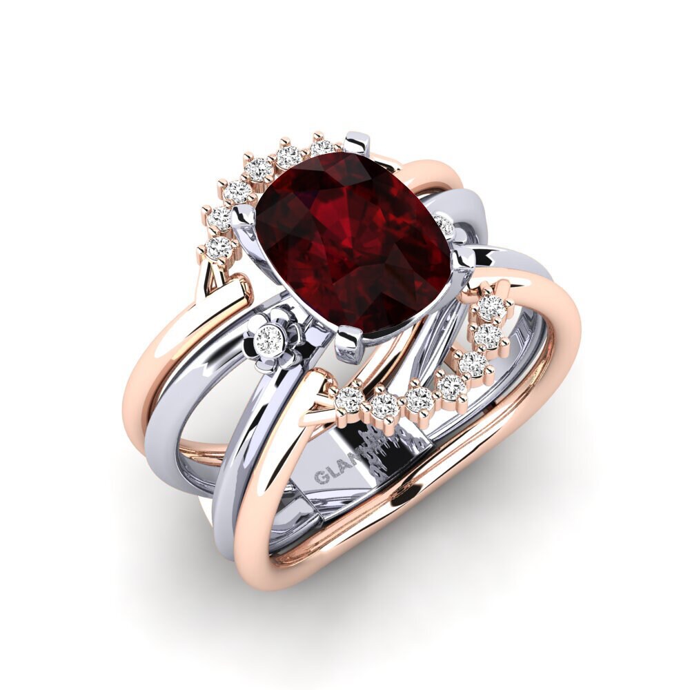 Or Rose& Blanc 18k Grenat Bague Yablexa - SET