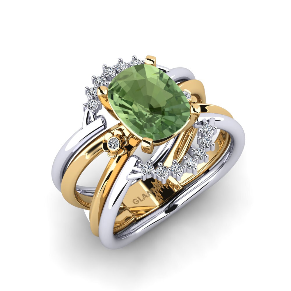 14ct White / Yellow Gold Green Sapphire Ring Yablexa - SET