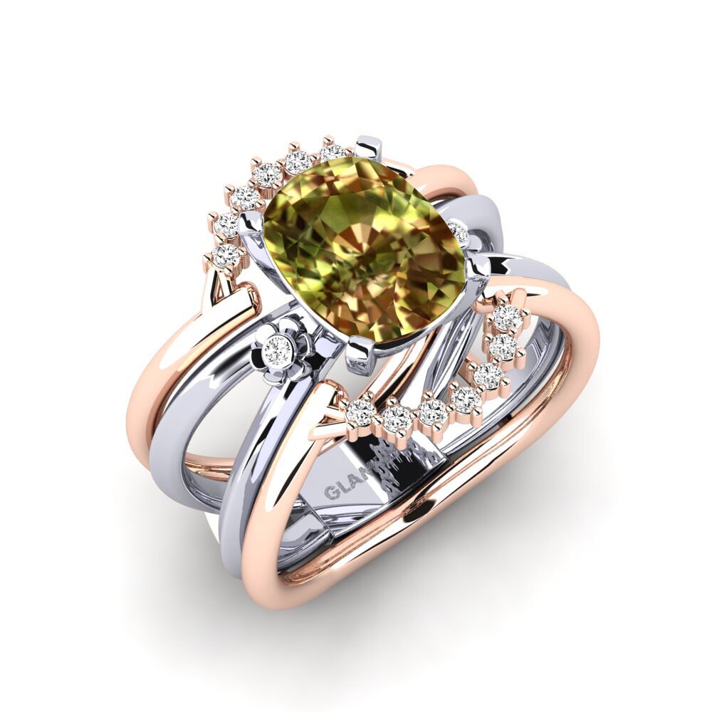 Or Rose& Blanc 14k Pierre de Sultan Bague Yablexa - SET
