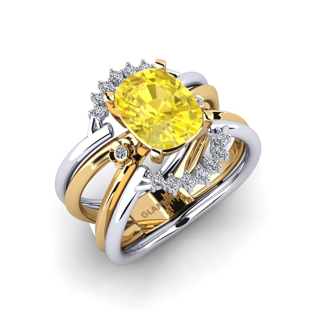 14ct White / Yellow Gold Yellow Sapphire Ring Yablexa - SET