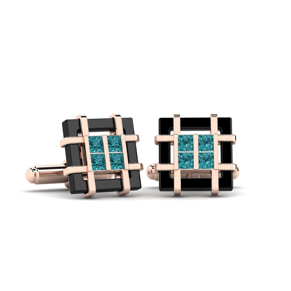 14ct Rose Gold Blue Diamond Cufflink Yager