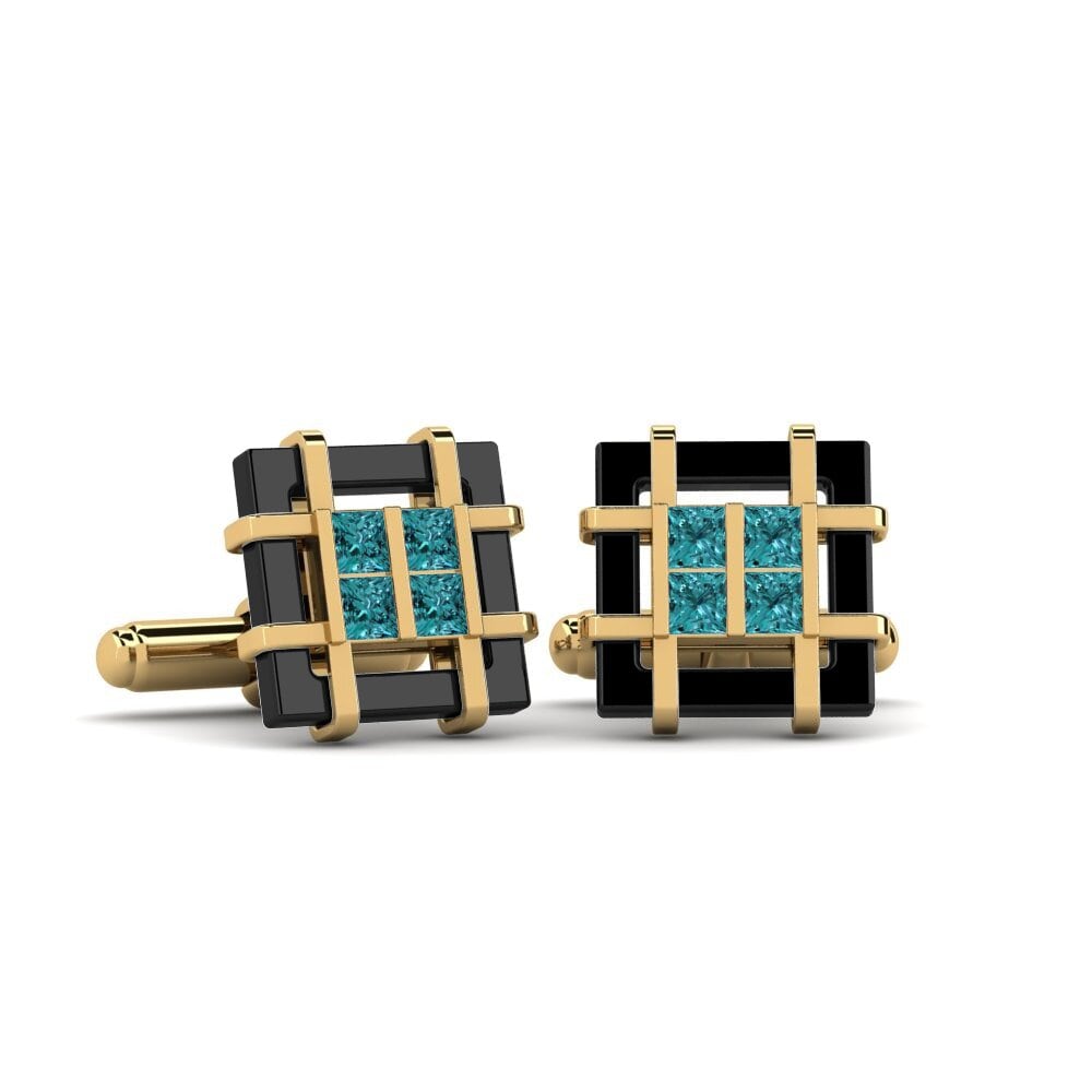 18ct Yellow Gold Blue Diamond Cufflink Yager