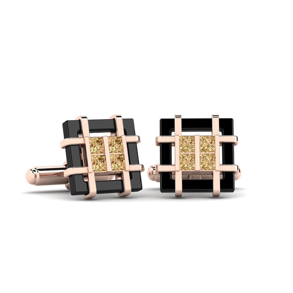 14ct Rose Gold Brown Diamond Cufflink Yager