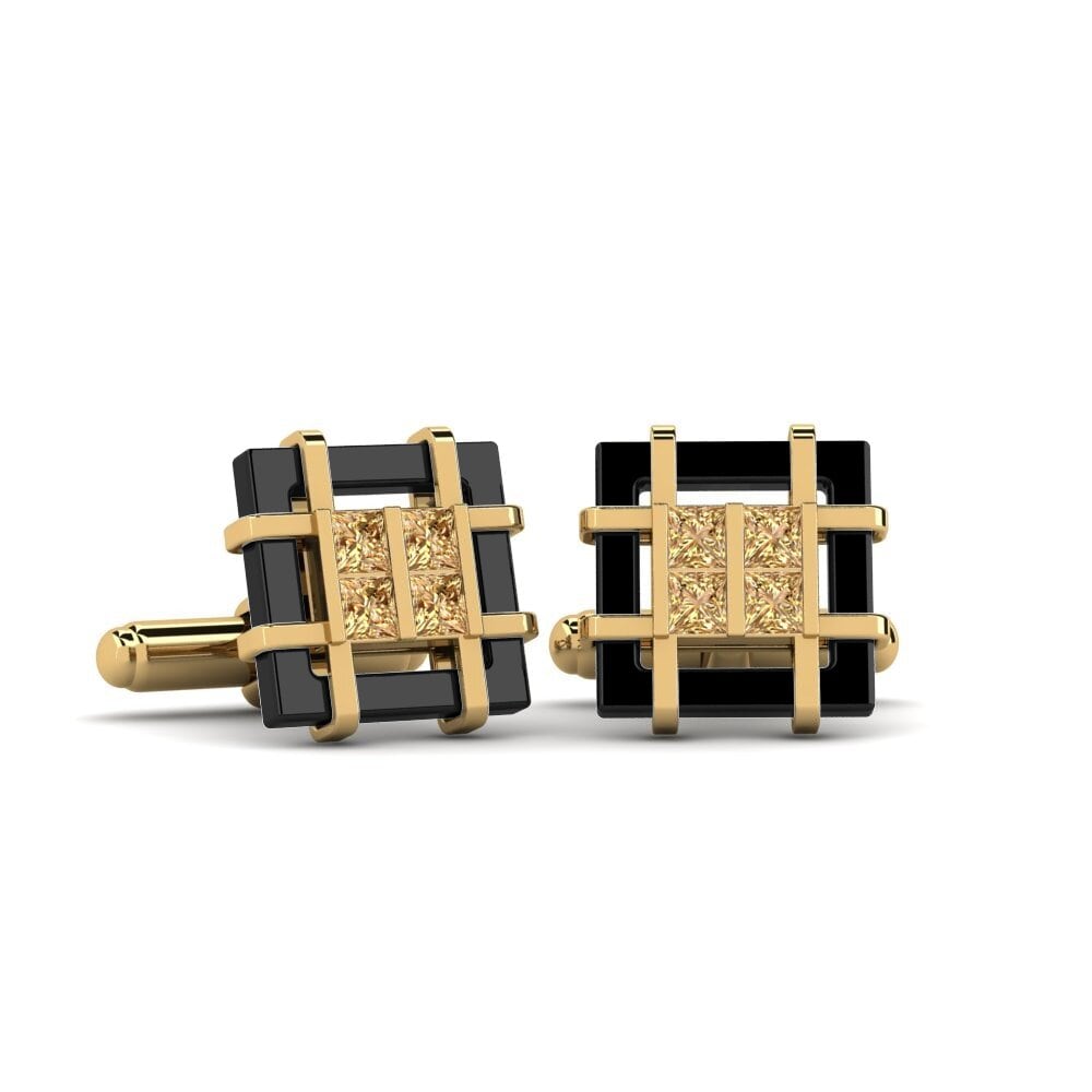 18ct Yellow Gold Brown Diamond Cufflink Yager