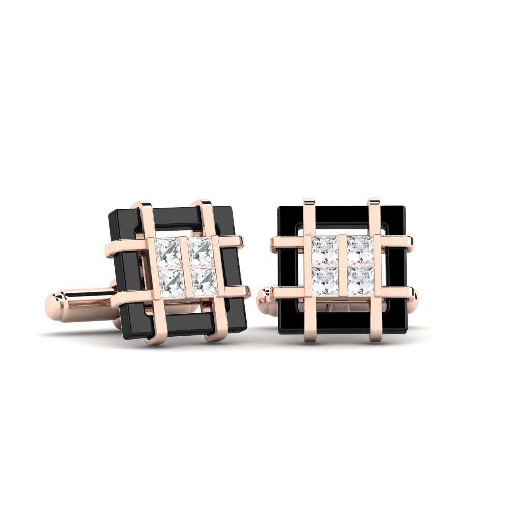 14ct Rose Gold White sapphire Cufflink Yager