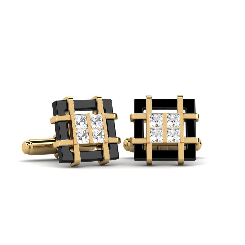 14ct Yellow Gold White sapphire Cufflink Yager