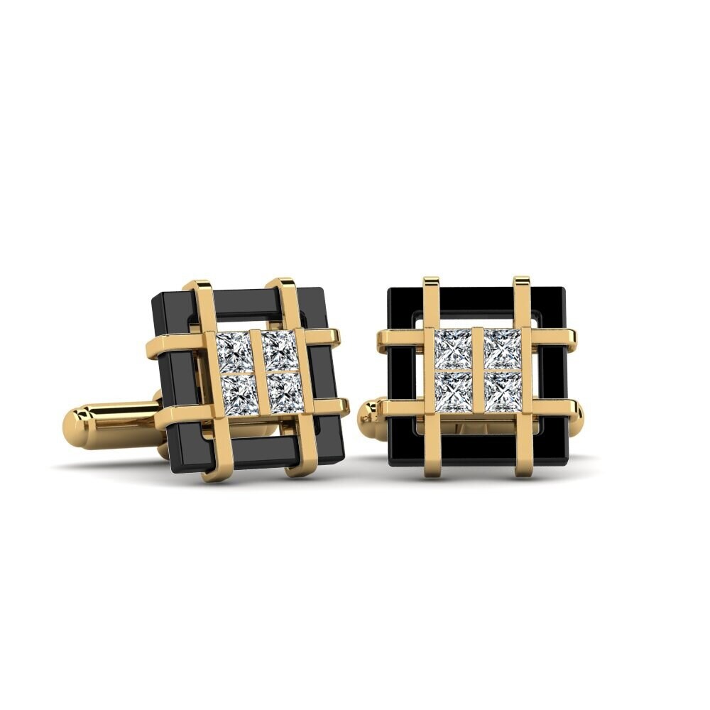 18ct Yellow Gold Zirconia Cufflink Yager