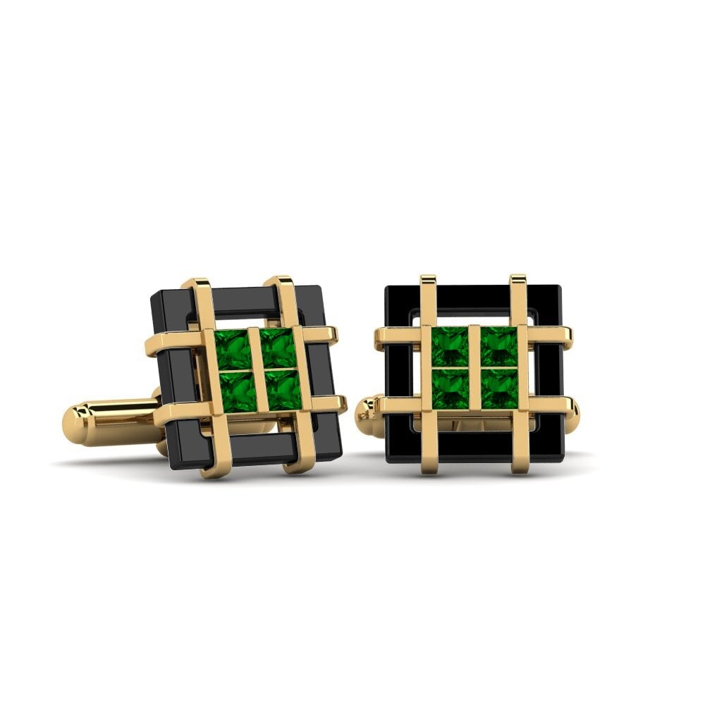 9ct Yellow Gold Green Zirconia Cufflink Yager