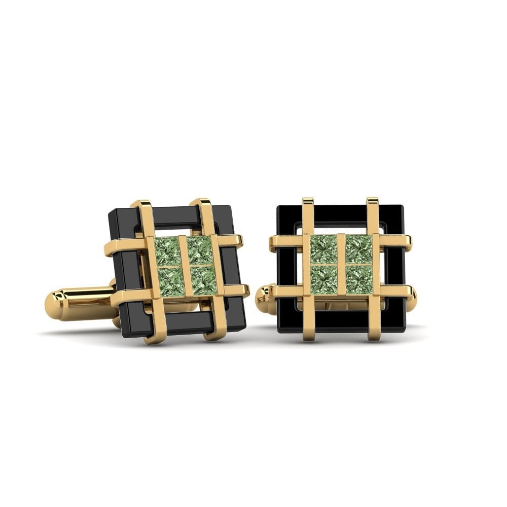 9ct Yellow Gold Green Diamond Cufflink Yager