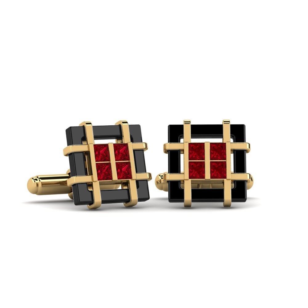 9ct Yellow Gold Red Zirconia Cufflink Yager