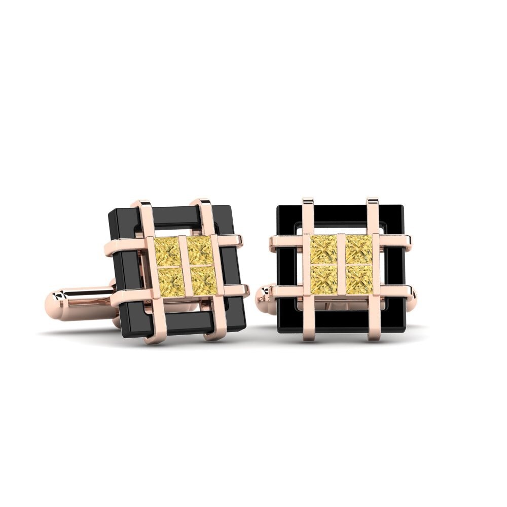 14ct Rose Gold Yellow Diamond Cufflink Yager